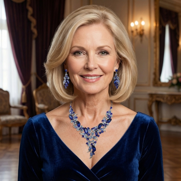 Fashion Jewelry Jewelry - Earrings & Necklace Set Sapphire Blue Rhinestone Floral